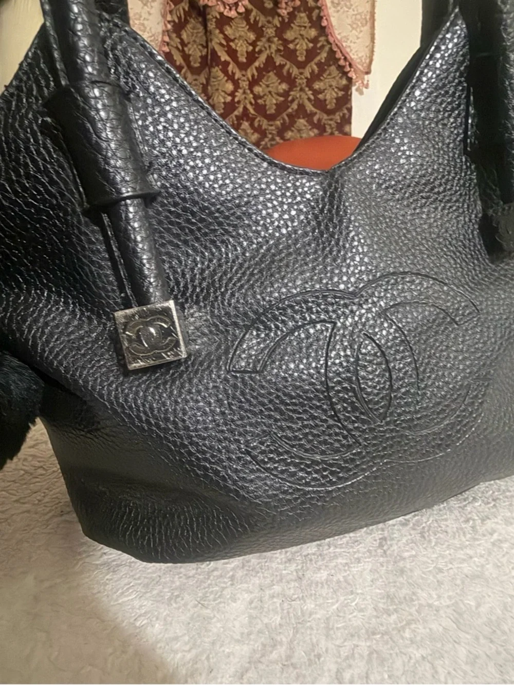CC Black Pebbled Leather Tote with Double Handles - Picture 7 of 14